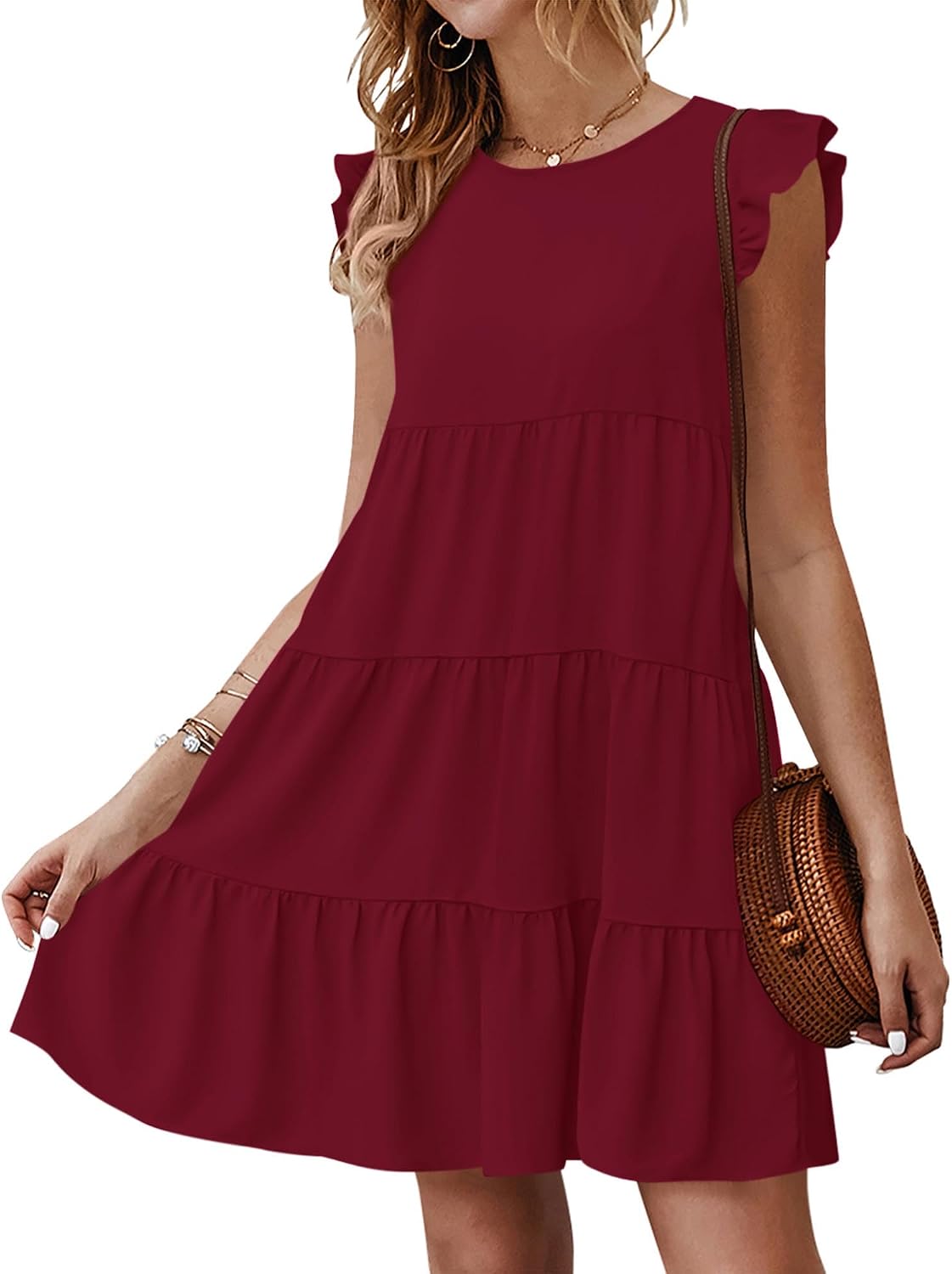 KIRUNDO Summer Dresses for Women Sundress Babydoll Dress | Sleeveless Ruffle Sleeve, Round Neck Loose Pleated Short Flowy Mini Dress,2026 Casual Beach Vacation Graduation Teacher Dress