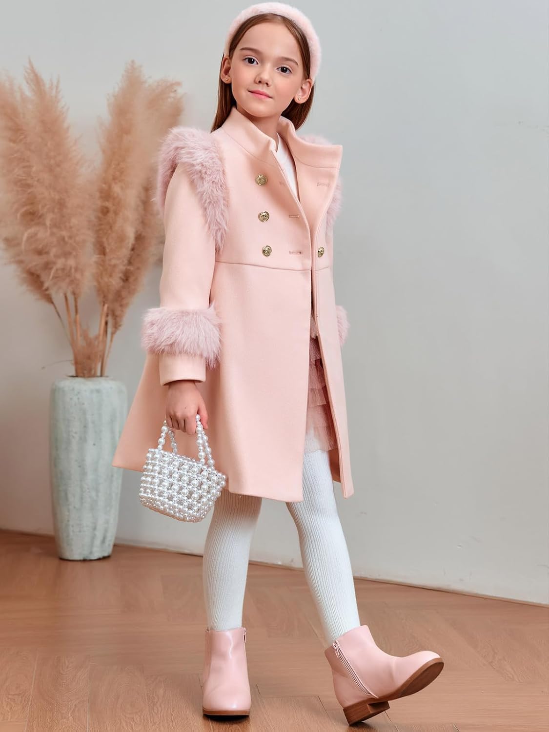 Toddler Girls Faux Fur Dress Coat Kids Winter Warm Jacket Long Sleeve Button Wool Coat 12 Months - 12 Years