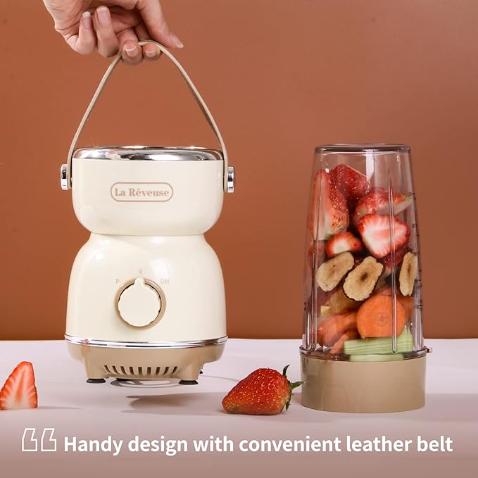 La Reveuse Personal Size Blender 300 Watts for Shakes Smoothies Seasonings Sauces with 17 oz Cup  10 oz Mug,Retro Style