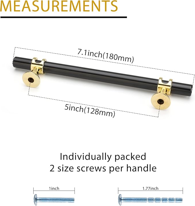 Rergy Cabinet Handles Drawer Pulls and Knobs, 10Pack Black and Gold 5inch Hole Center, Kitchen Hardware for Dresser Handle Zinc Alloy Furniture Pull