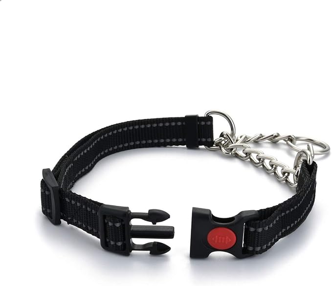 Reflective Martingale Collars for Dogs with Quick Release Buckle, Pet Stainless Steel Chain No Pull Slip Choke Collar for Training