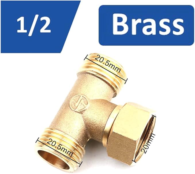 1pcs Brass 1/2" Thread Tee Connector Copper Garden Irrigation Joints Water Pipe Tube Three Way Connector,20mm Brass