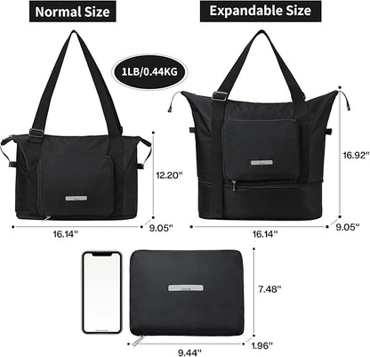 Hanke Expandable Foldable Travel Duffel Bag Collapsible Carry On Bag with Luggage Strap for Airplanes, Water Resistant Weekender Overnight Bag Fits for Men Women