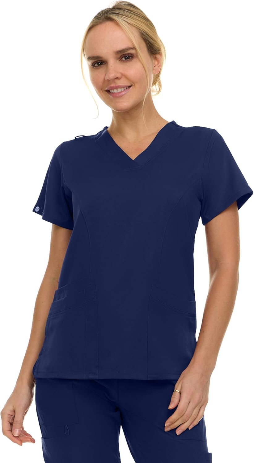 Women Scrubs V-Neck Three Pocket Scrub Top with 4-Way Stretch, Available in Over 20 Colors