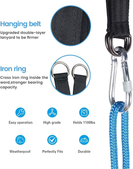 1 PCS Black Tree Swing Straps Hanging Kit with 2 Heavy Duty Carabiners (Stainless Steel), Tree Swing Hanging Kit for Swing Seat, Plank, Camping Hammock, Holds 2200 LBS