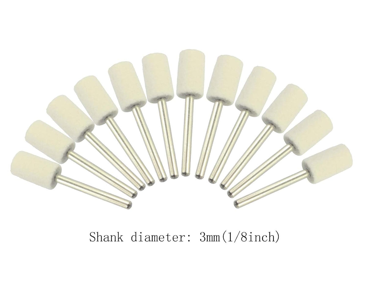 Luo ke 10mm Diameter Cylinder Shape Polishing Buffing Wheels Wool Felt Mounted Mandrel Grinding Bits Grinder Head Rotary Tool Accessories Drill Tools Attachment - 1/8 Inch Shank