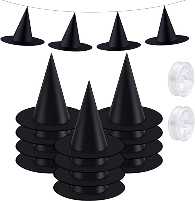 Halloween Costume Witch Hat, Cap Decoration Accessory with Hanging Rope for Halloween Yard Decor Holiday Party Favor
