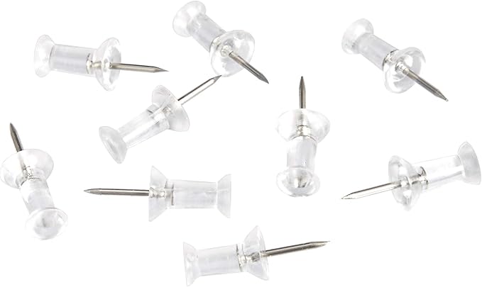 Basics Push Pins Tacks, Steel Point, Clear Plastic Head, for Bulletin Board, Maps, Posters, and Craft Projects, 200-Pack
