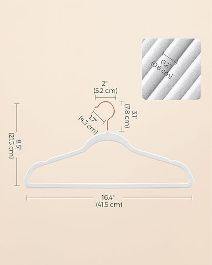 SONGMICS Velvet Hangers 100 Pack, Non-Slip Hangers with Rose Gold-Colored Swivel Hooks, Slim Space-Saving Hangers, Velvet Hangers for Closet, Heavy-Duty Hangers, White UCRF026W100