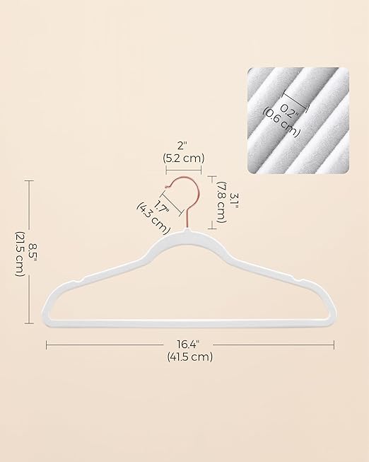 SONGMICS Velvet Hangers 100 Pack, Non-Slip Hangers with Rose Gold-Colored Swivel Hooks, Slim Space-Saving Hangers, Velvet Hangers for Closet, Heavy-Duty Hangers, White UCRF026W100