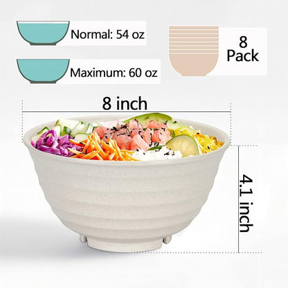 NOT CERAMIC60 Oz Big Salad Bowl Soup Bowl , Large Bowls for Eating Microwave and Dishwasher Safe BPA-Free Eco-Friendly Deep Cereal Bowls for Cereal, Salad, Ramen,Soup, Mixing [Set of 8]