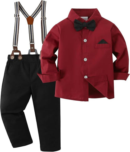 DISAUR Boy Suits Boys Wedding Outfit Dress Shirt with BowtieSuspender Pants for Formal Occasion 6-10 Years