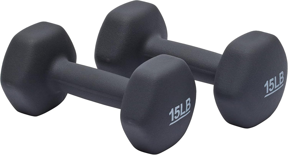 Basics Neoprene Dumbbell Hand Weights for Exercise and Muscle Toning (15 lb pair, product is slightly brighter than the picture)