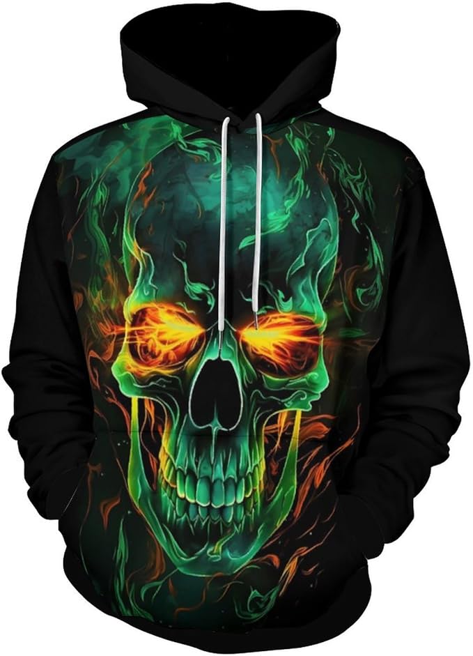 Flame Skull Unisex Hoodies Hooded Sweatshirt with Big Pockets