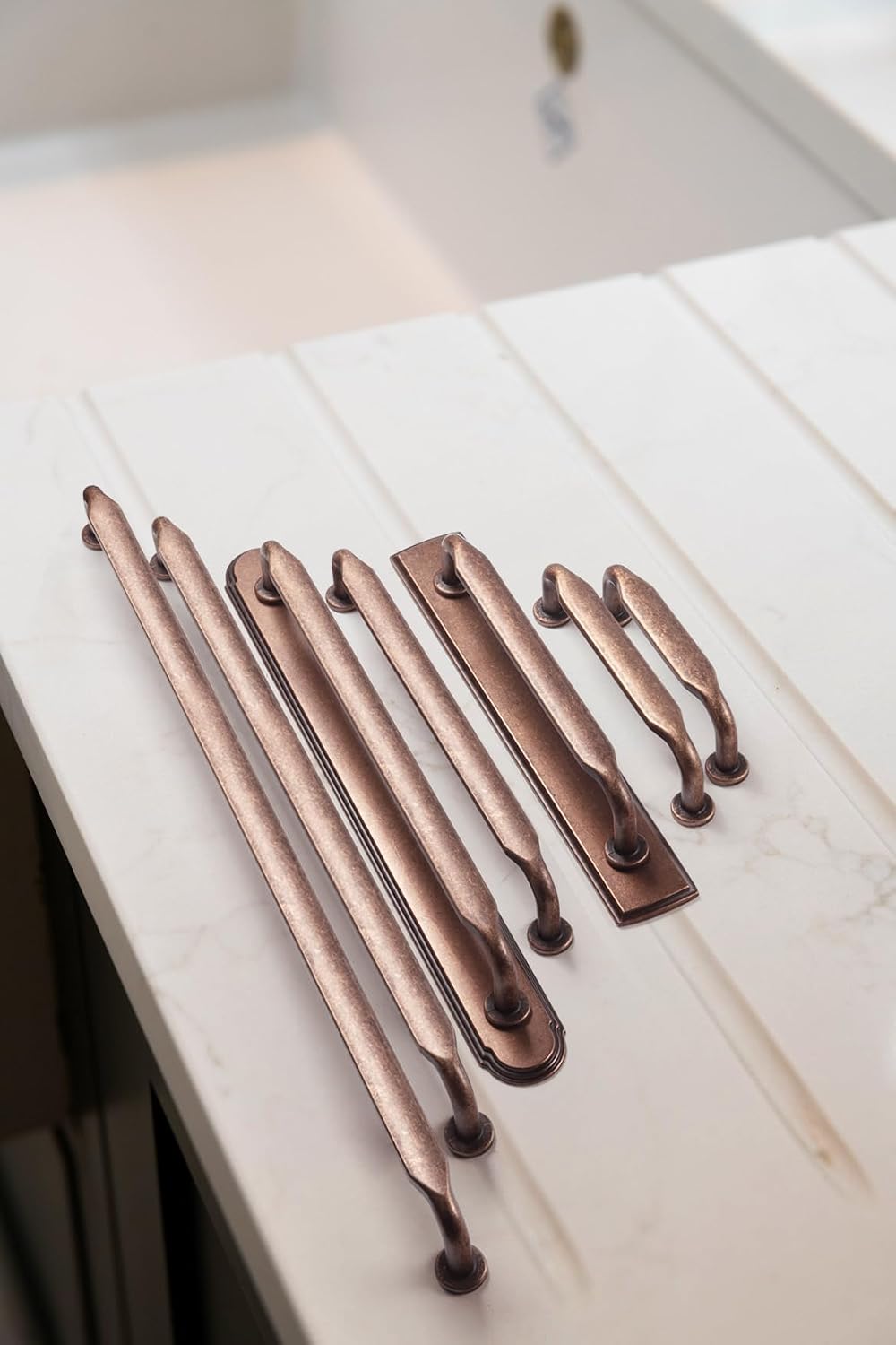 2 Pack Antique Copper Zinc Alloy Cabinet Handles - 3''(76mm) Hole Center Cabinet Pull Hardware for Bedroom, Kitchen L101