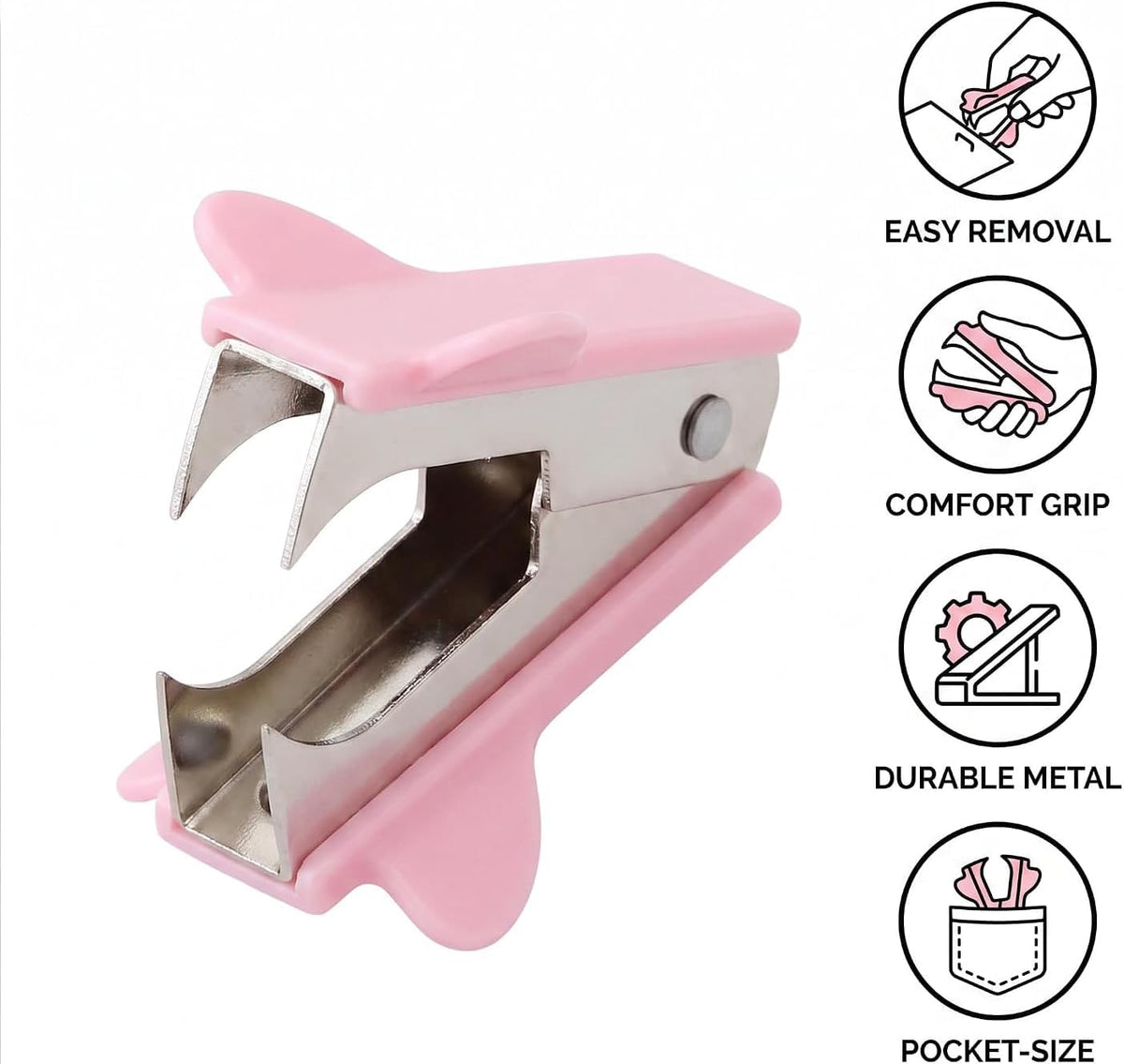 Pink Stapler Removal Tool, Stapler Removals Puller Tool, Wear-Resistant Remover Tool with Non-Slip Handle, Staple Puller Tool Supplies for Students, School, Home, Teachers Staple Removers