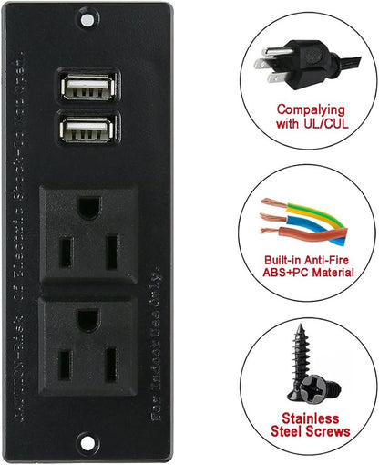 Desktop Power Strip with 2 Outlets 2 USB 2.1A Insert Mounting Built in Desk Table Sofa Cabinet Nightstand