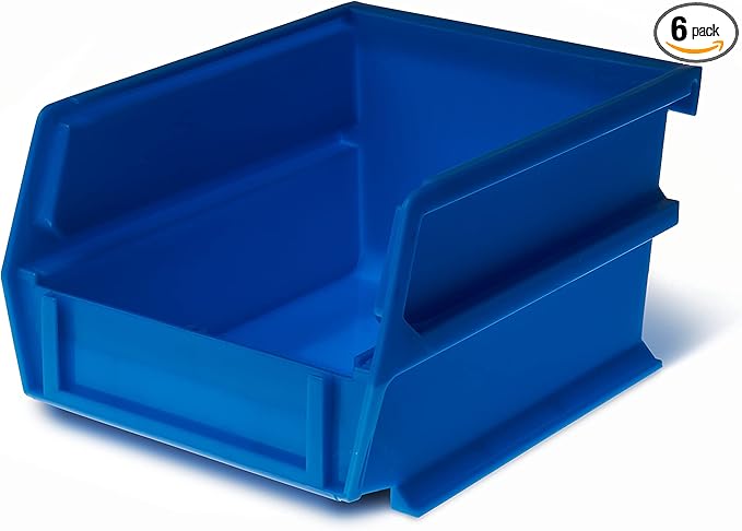 Triton Products LocBin (3-210B-6) 5-3/8 In. L x 4-1/8 In. W x 3 In. H Blue Stacking, Hanging, Interlocking Polypropylene Bins, 6 CT