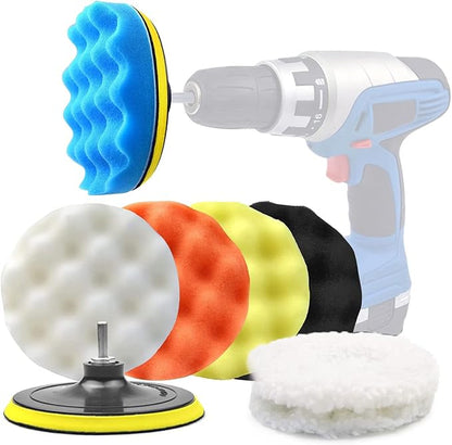 6 Inch Car Polishing  Buffing Sponge Pads Kit Wool Bonnet Pads for Household Electric Drill and Auto Polisher with 8mm M14 Drill Adapter for Washing Cleaning Waxing Dusting, 11PCS