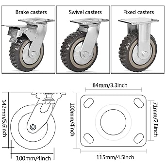 4568inch Heavy Duty Industrial Caster Wheel,Transport Casters for Trolley Furniture Workbenches,Fixed Caster,Swivel Caster,Optional Brakes,1 Piece