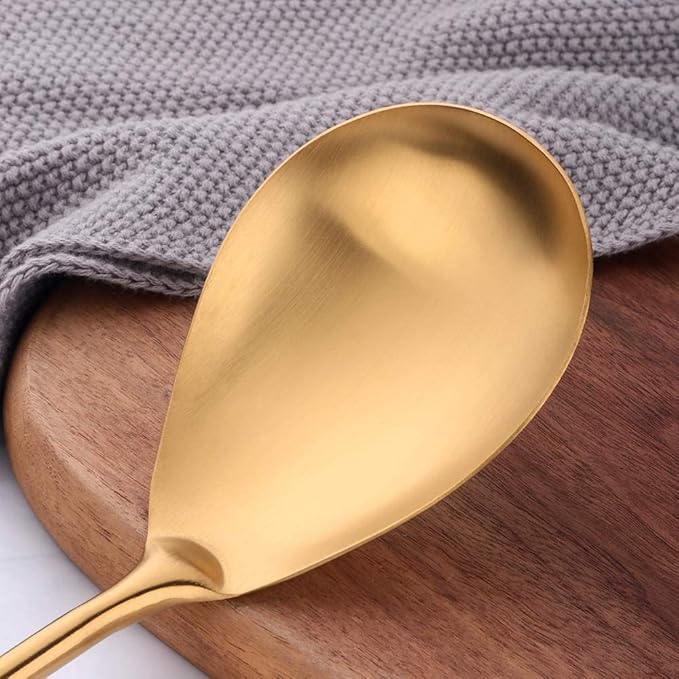 Rice Paddle, 304 Stainless Steel Rice Spoon, Gold Rice Serving spoon Metal Rice Scooper, Non-Stick Rice Spatula, Matte Finish