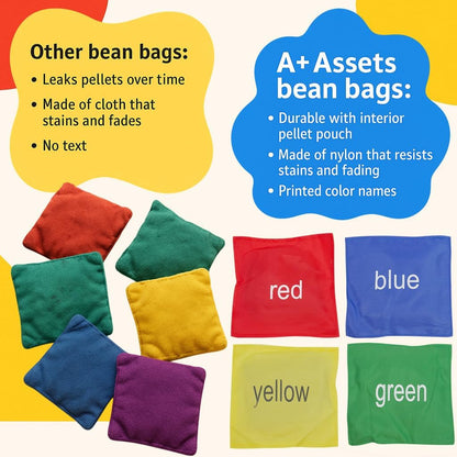 A+ Assets 10 Pack Multicolor Bean Bags Labeled With Color Names