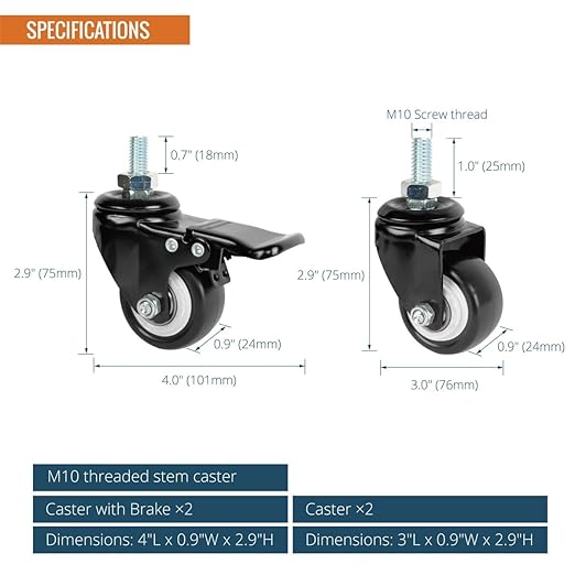 Tecmojo Rack Caster Kit - Add Wheels to Your AV Rack in Minutes - Apply to Tecmojo 12U, 16U, 20U AV Racks