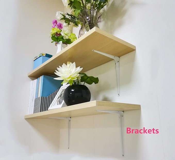 Shelf Brackets White 8 x 10 inch Pack of 10 Wall L-Bracket Supports for Hanging DIY Shelves Metal Steel Heavy Duty Strength 52lbs