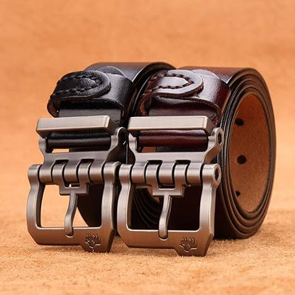 BISON DENIM Men's Belts Leather Dress Genuine Leather Classic Heavy Duty Buckle Belt Casual for Jeans