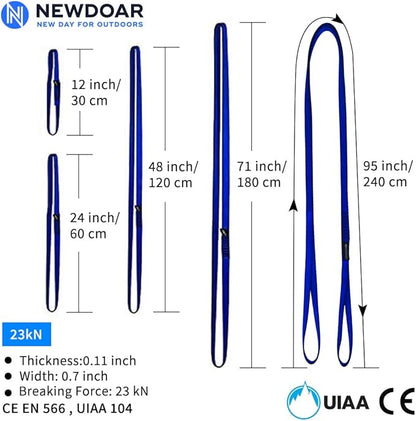 NewDoar 16mm Climbing Sling UIAA CE Certified,23KN EN566 Certified,Climbing Utility Cord Rock Climbing,Creating Anchors System,Rappelling Gear,Perfect for Tree Work