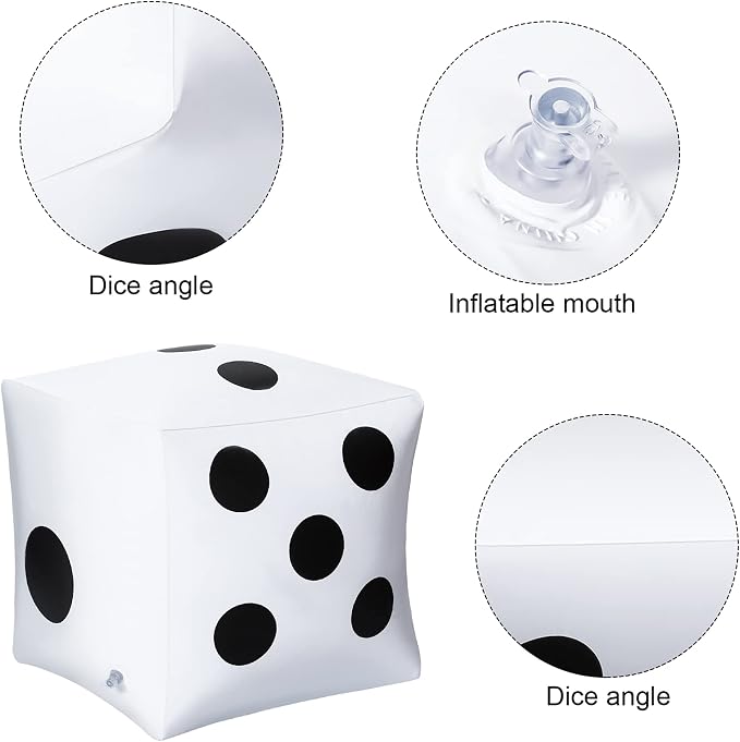 Blulu 3 Pack Large Inflatable Dice Summer Jumbo Giant Inflatable Dice for Pool Toy Games Indoor Outdoor Beach Party Water Games Broad Ludo Pool Party Favor for Adults(12 Inch,White)