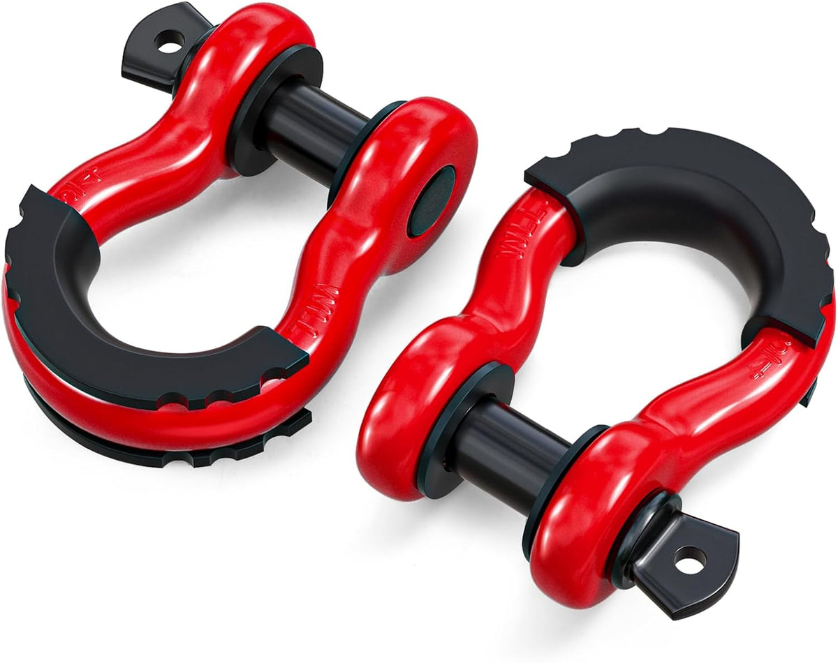 2PK D Ring Shackle, 42,000lb Break Strength, D Ring Shackles 3/4 inch with Black Isolator Washer and 7/8" Screw Pin, Tow Shackles, Soft Shackle Kit for Off-Road Jeep Truck Vehicle Recovery( missing rubber washers)