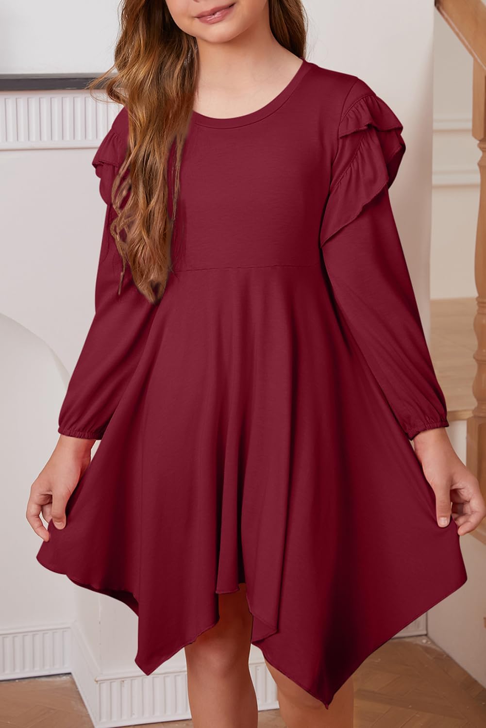 blibean Girls Long Sleeve High Low Dresses Tween Cute Swing Dress Size 6-15 Years .