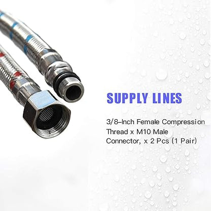 Homevacious 32-Inch Long Bathroom Kitchen Faucet Connector Braided Supply Hose 38-Inch Female Compression Stainless Steel Thread x M10 Male Connector, x 2 Pcs (1 Pair)