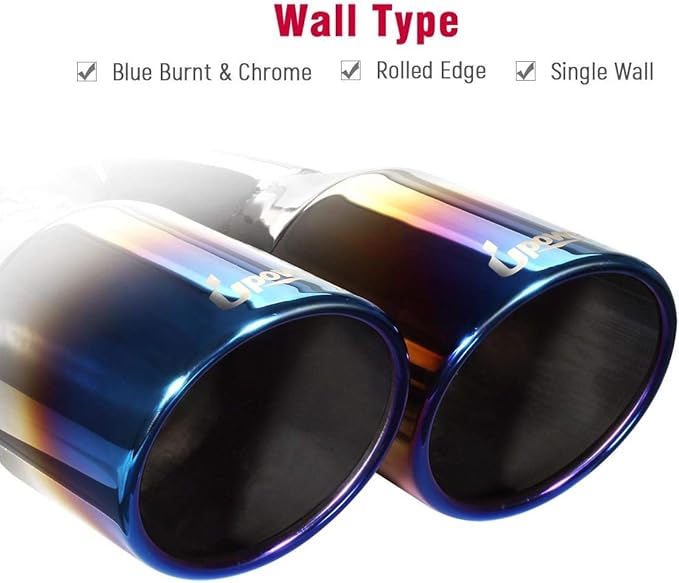 Upower 2.5 Inch Inlet 3.5 Inch Outlet Dual Exhaust Tips Tailpipe 2.5" to 3.5" 9.75" Length 304 Stainless Steel Polished Vacuum Plating Blue 1.2mm Thickness Weld On Tail Pipe(Single Wall,Rolled Edge)