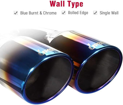 Upower 2.5 Inch Inlet 3.5 Inch Outlet Dual Exhaust Tips Tailpipe 2.5" to 3.5" 9.75" Length 304 Stainless Steel Polished Vacuum Plating Blue 1.2mm Thickness Weld On Tail Pipe(Single Wall,Rolled Edge)
