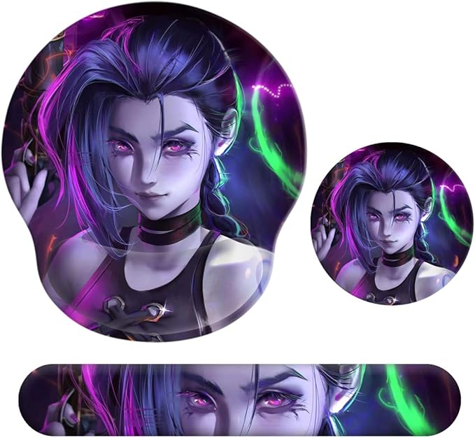 Anime Mouse Pad with Wrist Rest Keyboard Wrist Rest Pad Set with Coaster, Desk Accessories Mat Ergonomic Gel Mouse Pad with Non-Slip Base for Office Gaming Working Computers (Version 17)