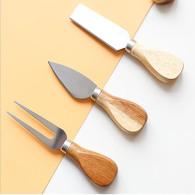 Wooden Handle Cheese Knife and Fork Butter Knife Set Small Cheesecake Knife