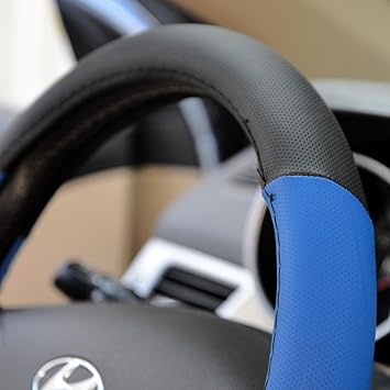 BDK Black  Blue Steering Wheel Cover for Car, Medium (14.5" - 15.5")  Ergonomic Comfort Grip for Men  Women, Fits Most Car Steering Wheel Cover for Auto Truck SUV