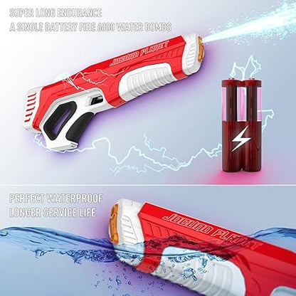 Electric Water Gun with Automatic Water Absorption, One Reload 300 Water Bullets, Range of 28-32Ft, Waterproof Automatic Reload Water Squirt Gun Toy for Kids (Red)