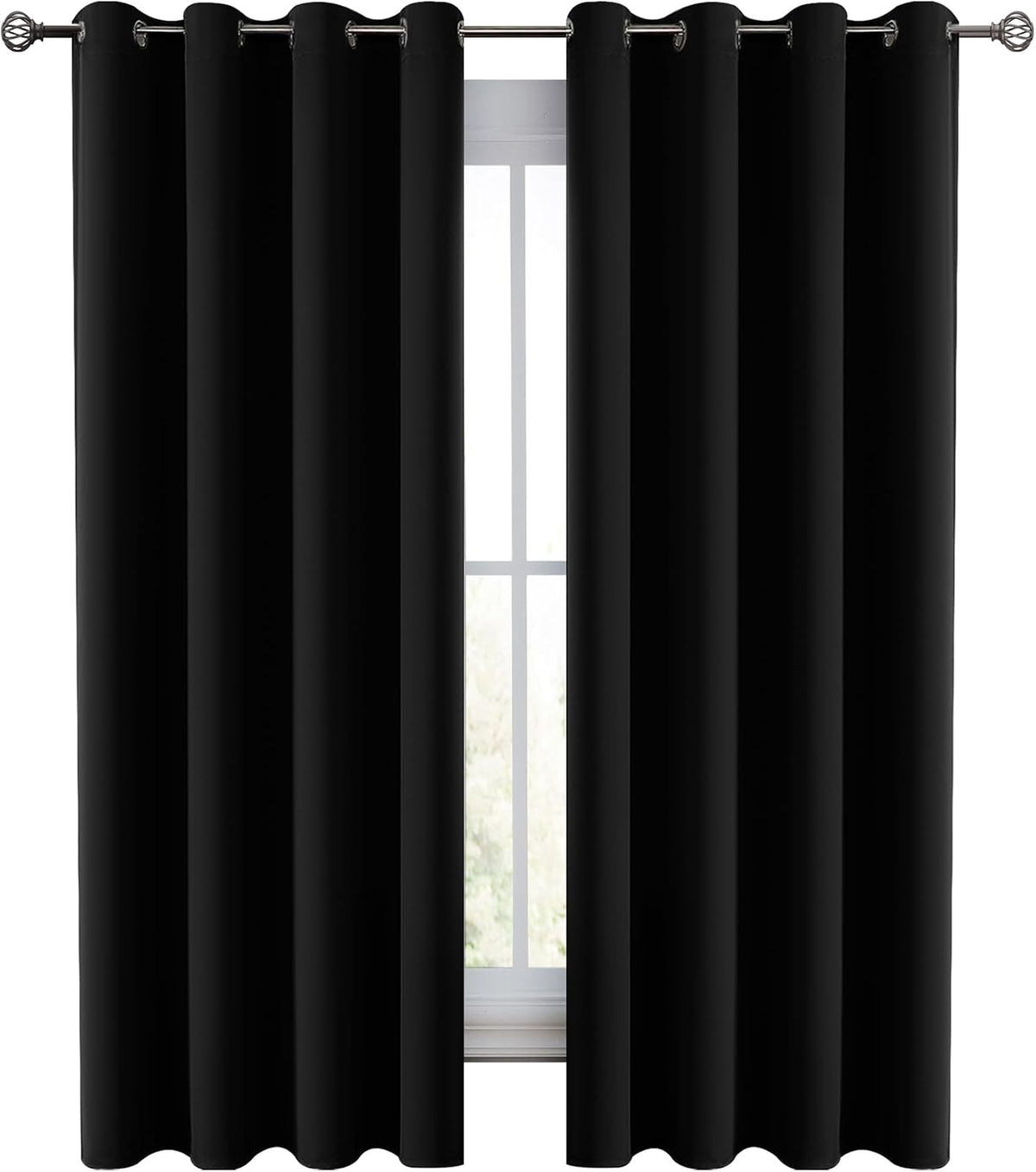 LUX Décor Blackout Curtains 63 Inch Length Long 2 Panels Set - Thermal Insulated Room Darkening Curtains for Bedroom Window - Grommet Drapes - 42"X 63" (Black)