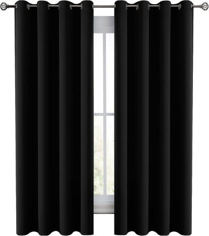 LUX Décor Blackout Curtains 63 Inch Length Long 2 Panels Set - Thermal Insulated Room Darkening Curtains for Bedroom Window - Grommet Drapes - 42"X 63" (Black)