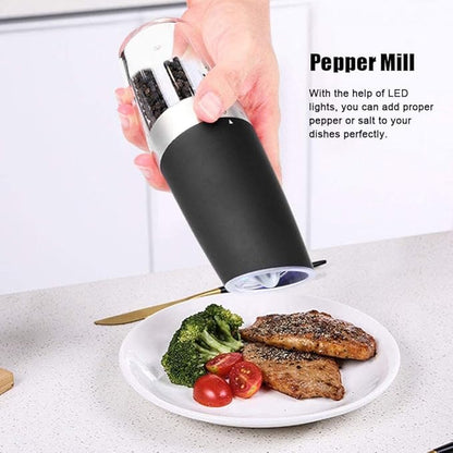 Electric Pepper Grinder,Rechargeable Spice Mills with LED Light with Adjustable Coarseness One Handed Push Button Peppercorn Grinders and Sea Salt Mills for Christmas GiftHousewarming Gift -black