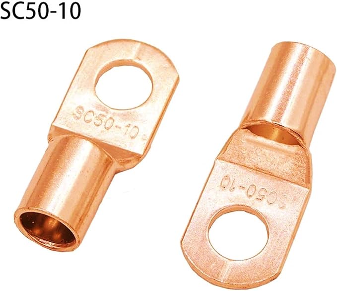 10Pcs20Pcs Golden SC50-6 SC50-8 SC50-10 SC50-12 SC50-14 Bolt Hole Tinned Copper Cable Lugs Battery Terminals 50mm Wire (SC50-10,20PCS)