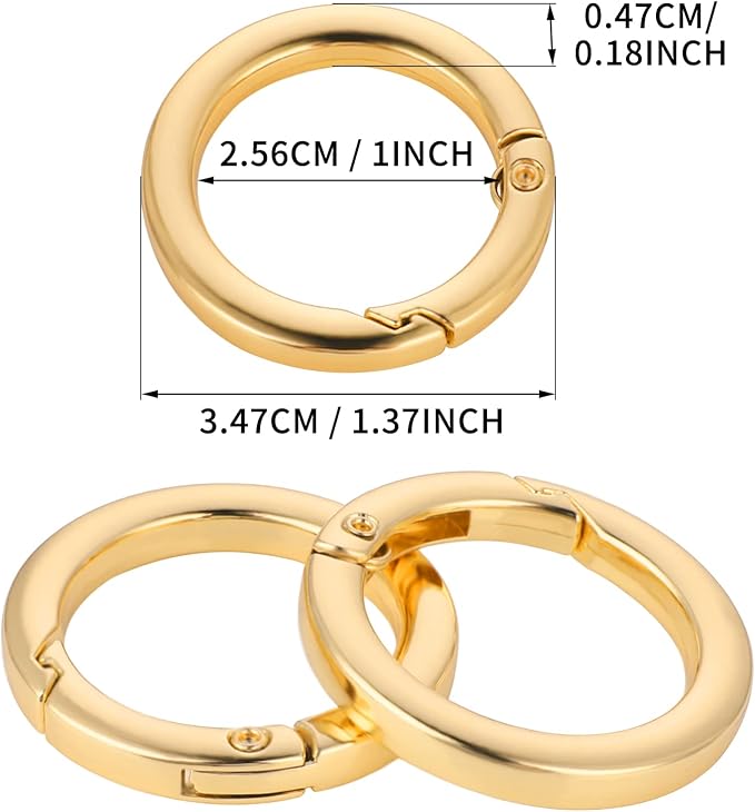Prasacco 2PCS Round Spring Ring Key,Spring O Ring Zinc Alloy Round Carabiner Snap Trigger Buckle Hooks Clip DIY Accessories for Bags Purses Keychain Golden