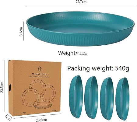 Eco-friendly plate that is not breakable - Wheat straw fiber lightweight plate 4-piece set (Dark Green)