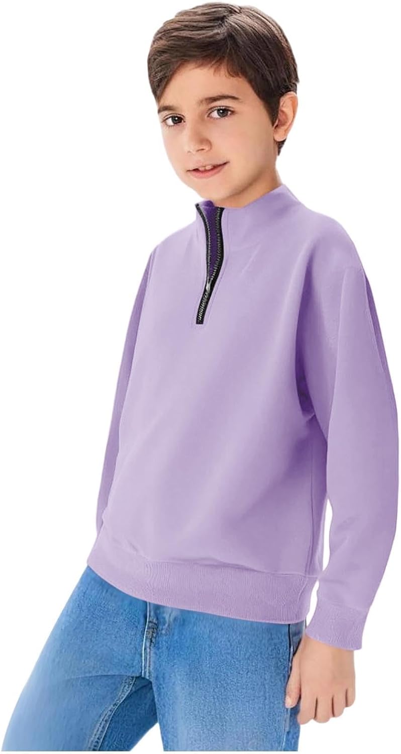 Boys Long Sleeve Shirts Kids Quarter Zip Sweatshirt Soild Casual Pullover Shirt Outdoor Fall Clothes for Teen Boy