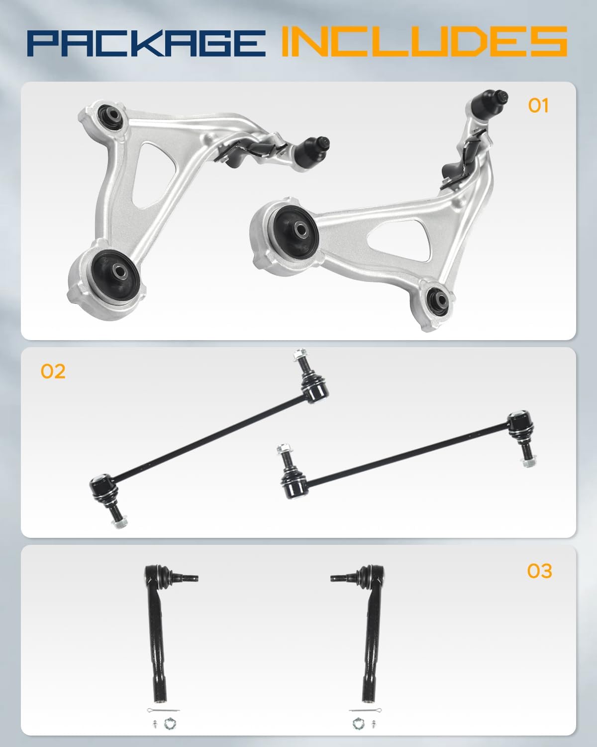 6Pc Front Lower Control Arm Kit Fit for Nissan Pathfinder 2013-2019 Fit for Infiniti QX60 2014-2019 / JX35 2013, Ball Joints, OE K623063 K750094 K750095 K623064 ES801265 ES801266