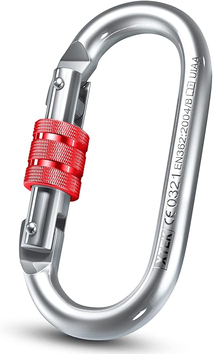 Carabiner Clip  UIAA Certified 25 kN 5620 LB, Large Heavy Duty Carabiners for Climbing: Oval-Shape, Screw Locking Steel Caribeener Clips, Hammocks, Hiking, Camping  Durable Tested