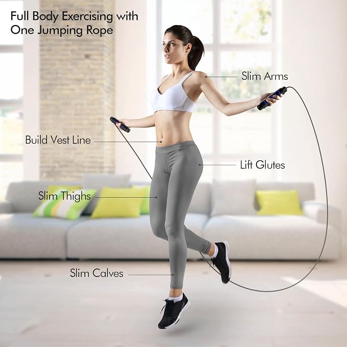 Jump Rope, Tangle-Free Rapid Speed Jumping Rope Cable with Ball Bearings for Women, Men & Kids, Adjustable Steel Jump Rope with Foam Handles for Home Gym Exercise Fitness Workout Equipment & Slim Body